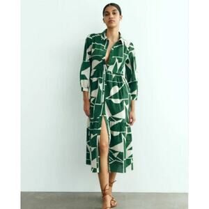 Zara Green and White Midi Dress